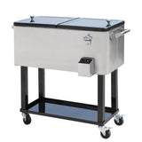 80 QT Rolling Cooler Silver Bins Ice Chest on Wheels Outdoor Stand Up Drink Cooler Cart for Party