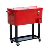 80 QT Rolling Cooler Red Bins Ice Chest on Wheels Outdoor Stand Up Drink Cooler Cart for Party