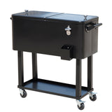 80 QT Rolling Cooler Black Bins Ice Chest on Wheels Outdoor Stand Up Drink Cooler Cart for Party